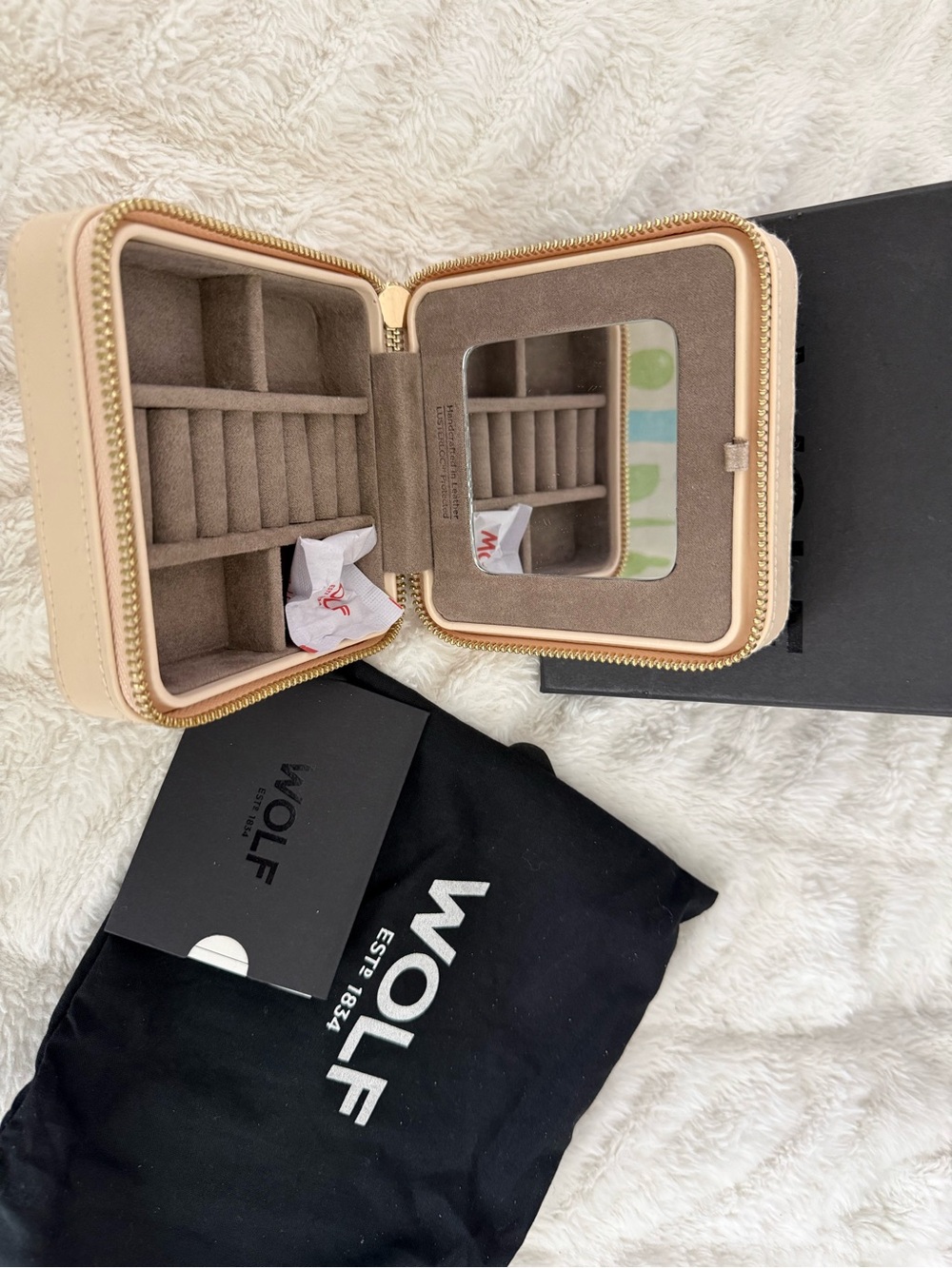 WOLF Small Travel Jewelry Case in Beige and Taupe